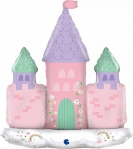 Шар 3D (30''/76 см) Фигура на подставке, Замок принцессы, Розовый
