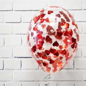 Шар с гелием с конфетти красные сердца 35 см