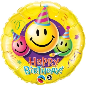 Воздушный шар с гелием круг, разноцветные улыбки, 45 см