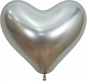 Шар Сердце 35 см Reflex, Зеркальный блеск, Серебро хром