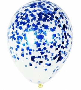 Воздушный шар с гелием с синими конфетти 30 см