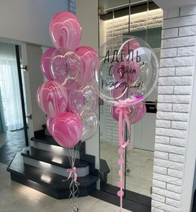 Композиция из воздушных шаров на День Рождения Конфетти и Агаты