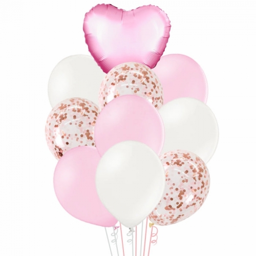 Фонтан из воздушных шаров с розовым сердцем
