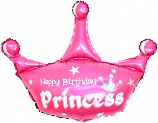 Шар 94 см Корона, С Днем Рождения, Принцесса, Розовый