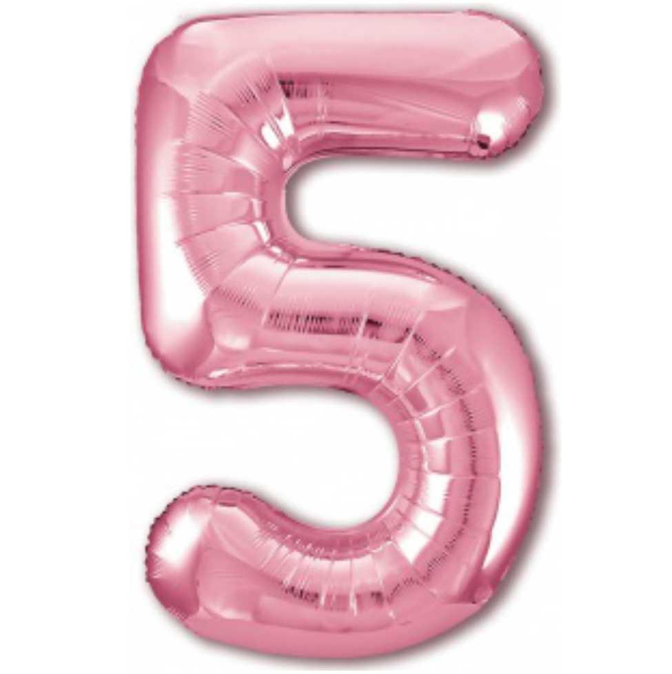 Шар фольгированный, размер 102 см, Цифра 5, цвет Розовый фламинго