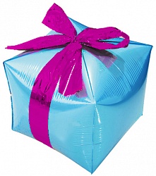 Шар Куб Подарок с бантиком Голубой