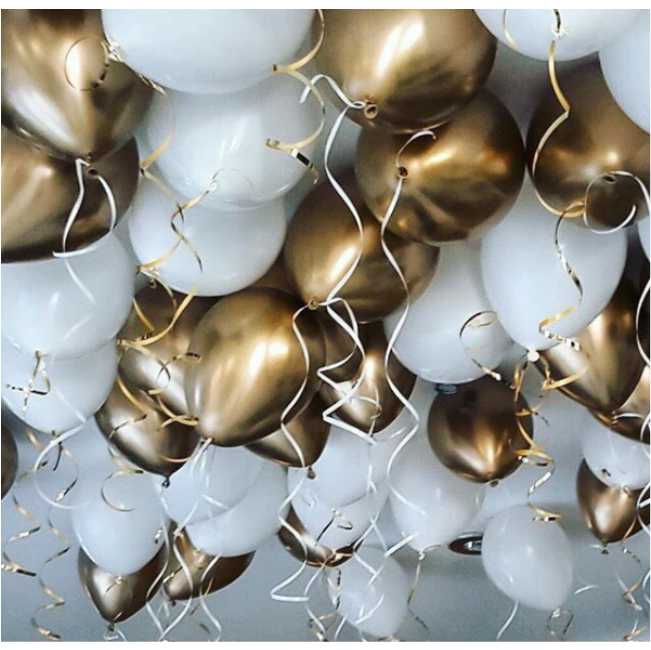 Гелиевые шары под потолок "Золото/белый"