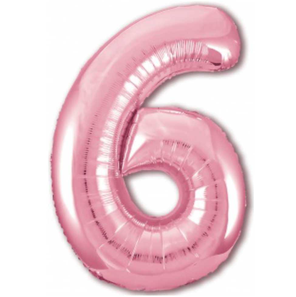 Шар фольгированный, размер 102 см, Цифра 6, цвет Розовый фламинго
