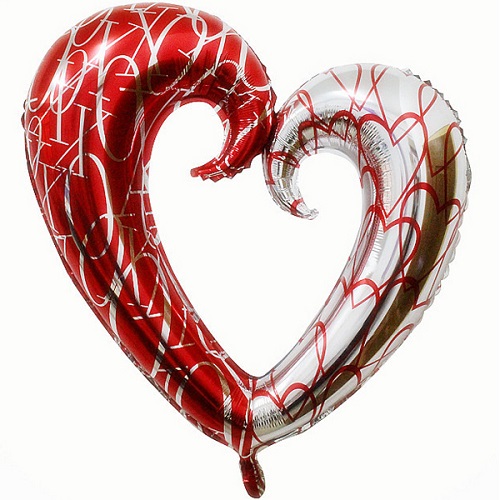Фигурный шар Сердце красное серебро