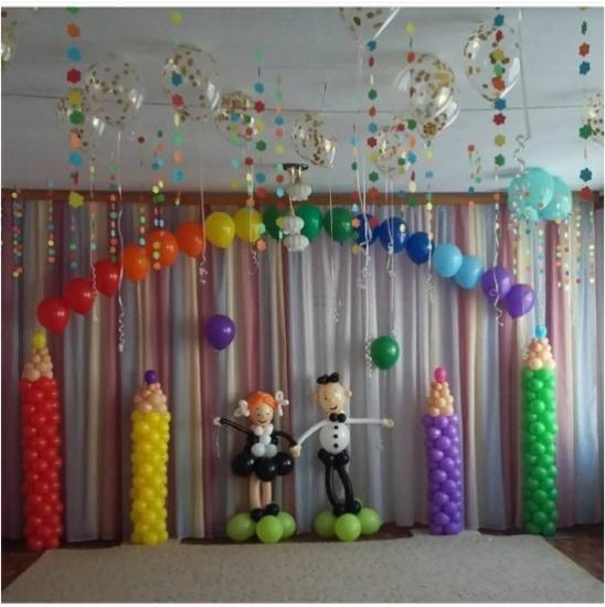 Оформление шарами актового зала на выпускной в детском саду