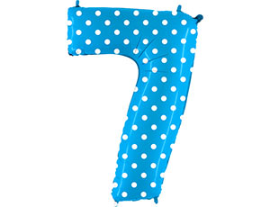 Шар фольга цифра 7, цвет Голубой в белый горошек, размер 102 см