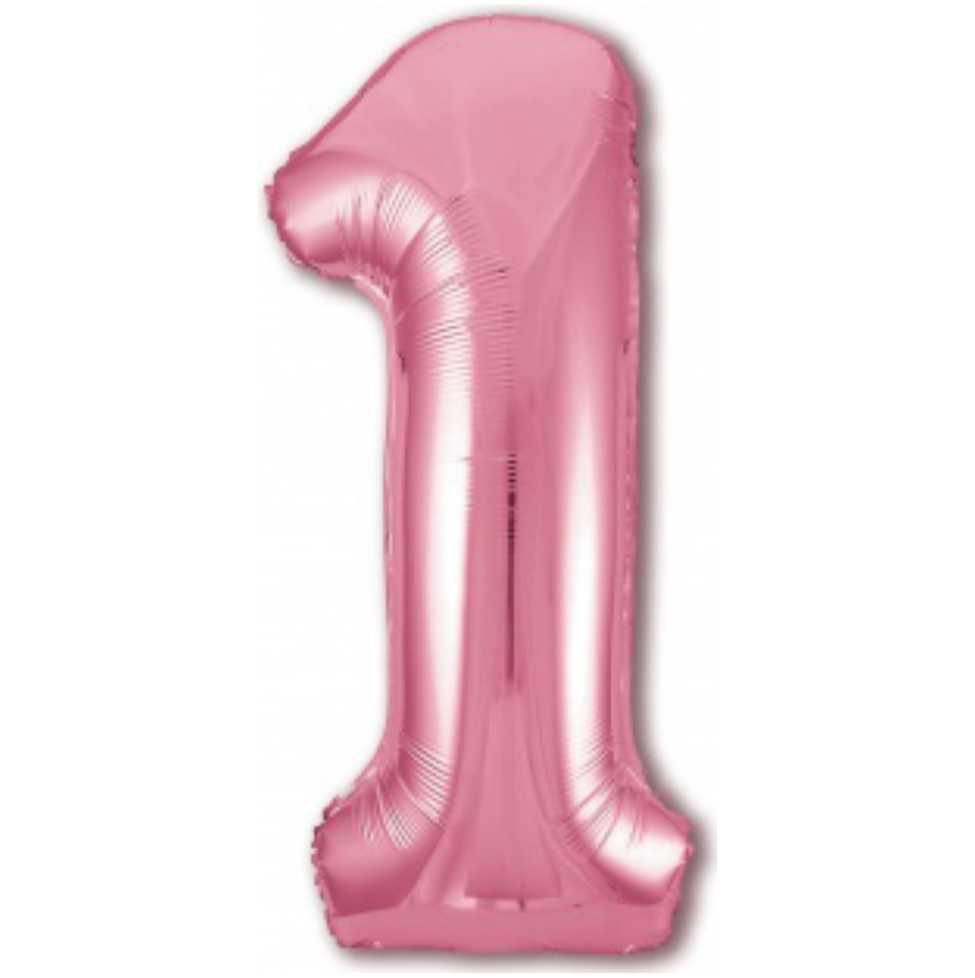 Шар фольгированный, размер 102 см, Цифра 1, цвет Розовый фламинго