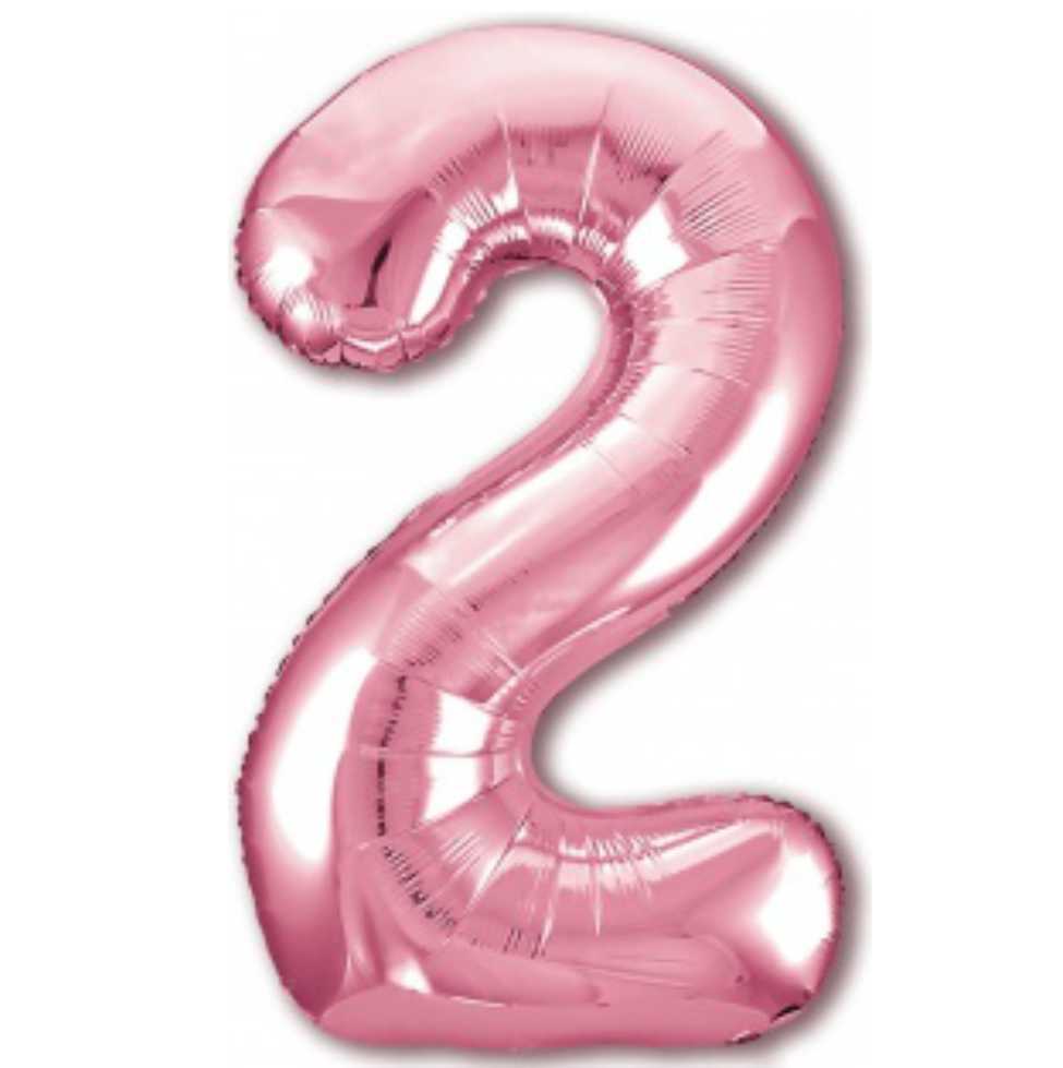 Шар фольгированный, размер 102 см, Цифра 2, цвет Розовый фламинго