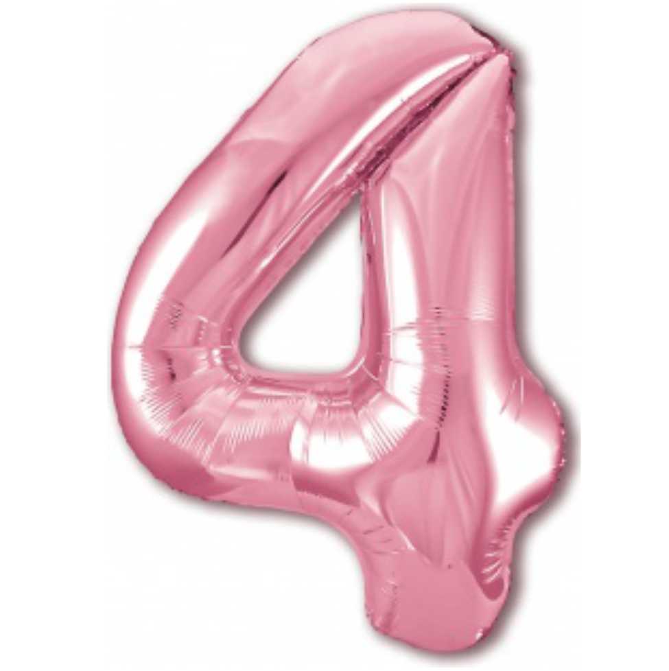 Шар фольгированный, размер 102 см, Цифра 4, цвет Розовый фламинго