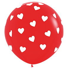 Гелиевый шар 90 см "Белые сердца Красный шар"