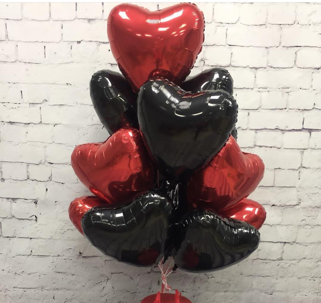 Букет фольгированных сердец 45 см Черный с красным