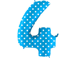 Шар фольга цифра 4, цвет Голубой в белый горошек, размер 102 см